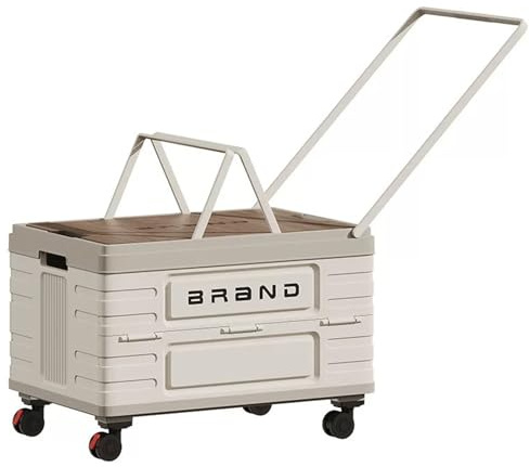 Foldable Storage Container with Wheels, Durable Plastic Box with Lid for Handbags, Clothes, Books - Space-Saving Home Organizer, Beige​