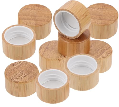 NUOBESTY Tapones de Bambú para Frascos de Aceites Esenciales 10 Piezas Rosca 28 Dientes Compatibles Botellas Pequeñas de Vidrio Tapas Repuesto para Envases Roll-On Diseño Compacto para