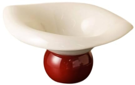 KESOTO Coupe Fruits Bol Présentoir Céramique Plateau Décoratif Support Drainage pour Salon Cuisine Entrée Décoration Table, Rouge Blanc
