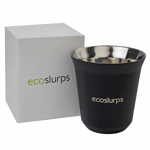 EcoSlurps Espresso Coffee Cups British Designed Coffee Gift no Handle Double wall Insulated Stainless Steel Coffee Cup Made from Recycled Steel. Bean to Cup Coffee Machines Gift (1, Medium 160ml)