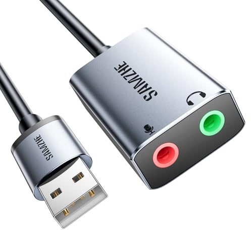 SAMZHE USB to Audio Jack Sound Card Adapter with Dual TRS 3-Pole 3.5mm Headphone and Microphone USB to Aux 3.5mm External Audio Converter for Windows, Mac, Linux PCs, Laptops, Desktops, PS5, Switch 2