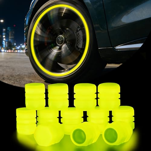 12 Piezas Tapas de Válvulas Luminosas para Coche, (Amarillo)