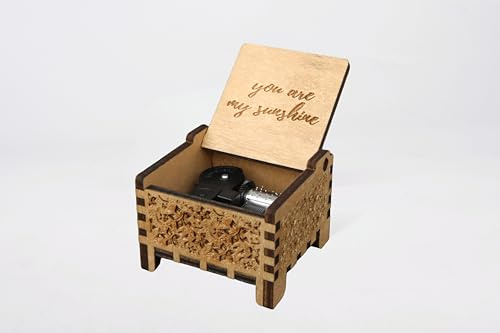 You Are My Sunshine Music Box - Wind-Up Mechanism, Vintage Engraved Wood, 6.5cm x 5cm x 3.8cm - Unique Gift Idea for Girlfriend, Boyfriend, Mother, Best Friend, Home Decor (No Colour)