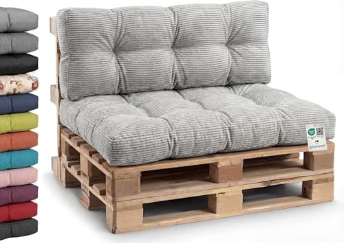 Gutekissen® Pallkudde - I Manchestertyg - Vadderade kuddar fyllda med granulerat PPI-skum (Hoek 60x40, Ljust Grå Snöre)