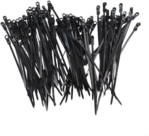 100 bridas de nailon con montaje en agujero de tornillo, cierre seguro para gestión de cables, oficina, uso doméstico, negro y blanco, 150 x 3,6 mm, carga de 18 kg (negro)