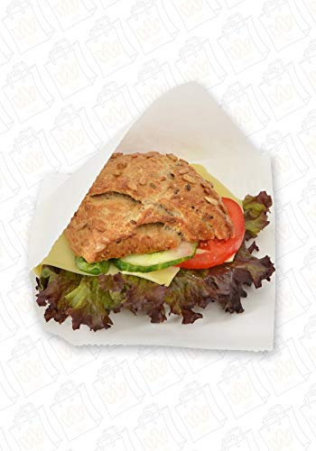 Wrede Verpackungen Snacktaschen für Hamburger 15 x 16cm, fettdicht, Pergament-Ersatz, Fischbrötchen, Dönertaschen, To Go-Snackbeutel, Sandwich Tasche, 2-seitig offen, weiß und unbedruckt, 100 Stück