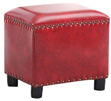 HM&DX Quadratische Leder Ottomane Fußhocker,Retro Gepolstert Nieten Fußbank hocker Massivholz Schuh-Änderung-hocker Sitz-rot L