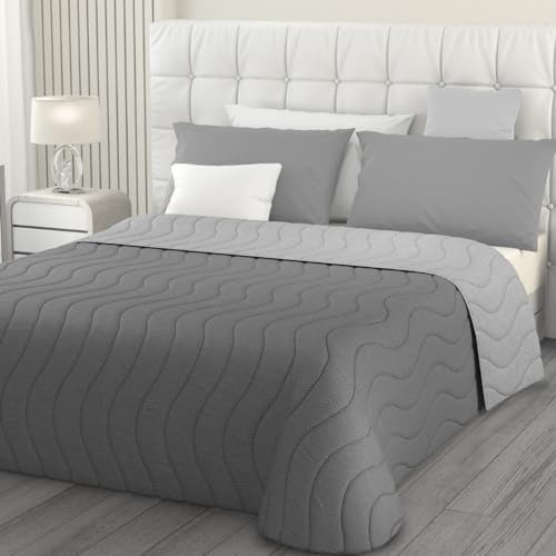 L'ANTICO ARCOLAIO - Trapuntino Piazza e Mezzo Estivo (Grigio/Argento) Copriletto Stagione Trapunta Double Face Made in Italy (Microfibra, 100g/m2)