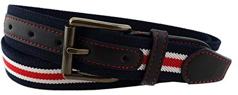 TigerTie hochwertiger Stretchgürtel mit Edelstahl Schnalle und echt Leder Applikationen - Gürtelbreite 35 mm