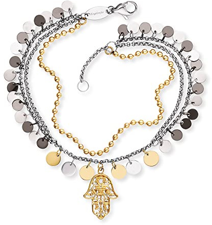 Engelsrufer Damen Armband & Fußkettchen Hand Fatima, Edelstahl Bicolor, verstellbar, Schutzsymbol, nickelfrei