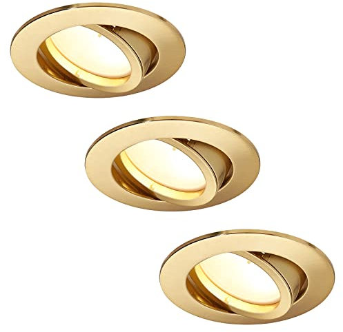 HCFEI 3er Set LED Einbaustrahler dimmbar matt-gold Rund Schwenkbar 5W flach 230V Einbau-Spot Strahler Einbauspot 68mm Bohrloch, 120°Abstrahlwinkel, Warmweiß 3000K