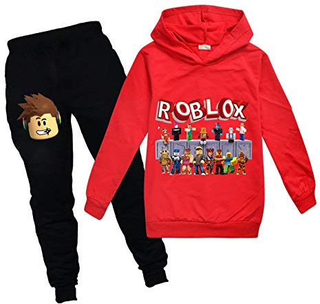 SharkBebe Ensembles de Vêtements pour Garçons Sweats à Capuche Tenues pour Filles Pullover Unisexe Haut en Coton et Pantalon 3-12 Ans, Rouge, 6-7 ans