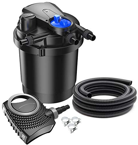 SunSun Komplettset: CPA-2500 Teichdruckfilter bis 6000 L mit 11 Watt UV-C Teichklärer, NEO6000 SuperEco Teichpumpe 6000l/h 40W, 5m Teichschlauch 32 mm (1 1/4), Schlauchschellen W1 44-47mm