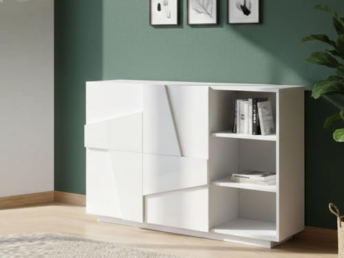 Dmora - Buffet Salvo, Buffet de salon multifonction, Buffet de salon 2 portes, 100% Made in Italy, 121x38h86 cm, Blanc brillant