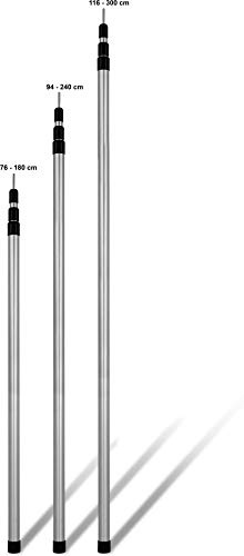Aufstellstange Teleskopstangen Stützstange aus Alu in unterschiedlichen Längen von 76 cm bis 300 cm - 3 Segmente für Zelt, Tarp, Sonnensegel oder Plane Farbe 3.Stück Größe 94-240 cm