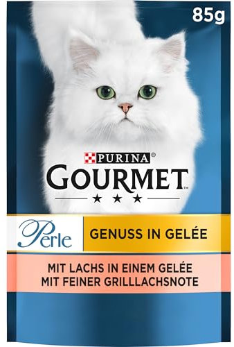 Gourmet Perle Genuss in Gelee Katzenfutter nass mit Lachs & feiner Grillachsnote 26er Pack (26 x 85g)