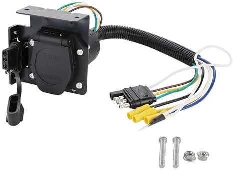 MECMO Multi-Tow 4-Way Flat to 7-Way RV Blade and 4-Way Flat Female End Trailer Wiring Adapter Connector Kit, 4 Pin Vehicle-Side Trailer Light Plug to Dual-output 7 Blade & 4 Flat with Mounting Bracket