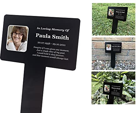 Personalised Black & White Photo Memorial Plaque, Ground Stake, Grave Marker for Cemetery or Garden - Tribute for Remembering Loved Ones or Family Pets (Custom)