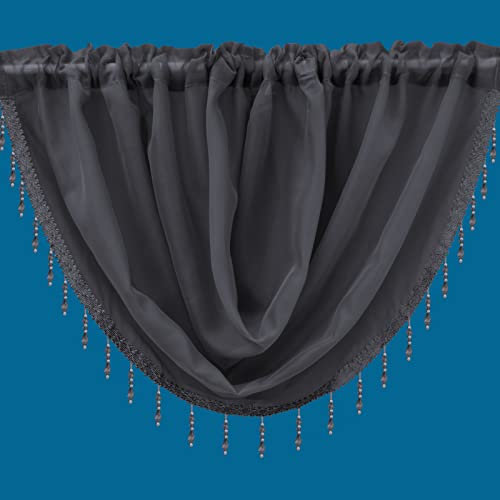 Plain Beaded Voile Swags Net Curtains Voile Swag Valance Pelmet (Grey)