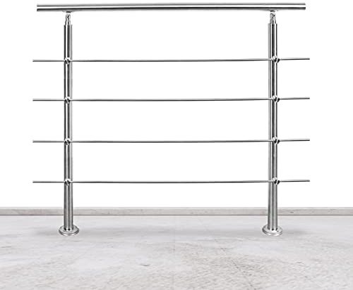 Tubiaz Ringhiera in acciaio inossidabile con 4 barre trasversali, ringhiera d'ingresso per balcone, scale, interno ed esterno (150 cm)