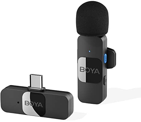 BOYA BY-V10 Micrófono Lavalier inalámbrico para Android USB C Smartphone Tablet Mini solapa externa tipo C micrófono para teléfono celular Micrófono con clip para grabación de video, podcast, YouTube