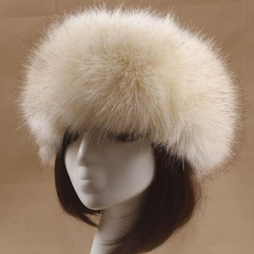 Damen Fellmütze Pelzmütze,Wintermütze Damenmütze Kunstfell Kunstpelz Mütze Klassische russische Kosakenmütze Faux Fuchs Warm Wintermütze Weich Pelz mütze für Reisen, Skifahren, Wandern,Beige #2