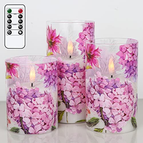 Eldnacele Candele a LED in vetro a forma di ortensia rosa, tremolanti con telecomando, senza fiamma, candele tremolanti per la decorazione di casa e matrimoni (7,6 x 11,4 cm, 10,4 cm)