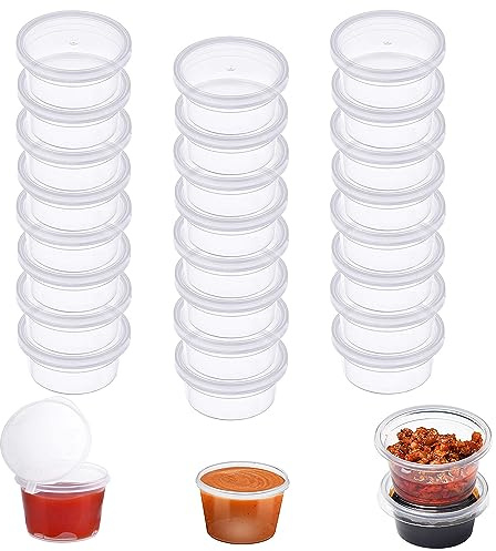 Jesdavan Plastikbehälter mit Deckel - 50 Stücke Klein 2 OZ Wiederverwendbar Saucen Behälter - Mini Dosen für Snacks, Dips und Gewürze