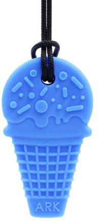 ARK® Kauhalskette in verschiedenen Stärken und Formen mit einstellbarer Abreißleine und Logostar® Praxisleitfaden - Sensory Halskette, Beißblock, Kauen, Zahnen, Autismus (Eiswaffel, extra fest blau)