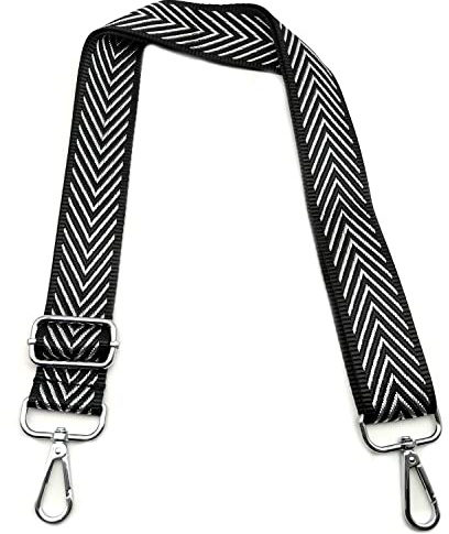 Taschengurt zum Wechseln - Schwarz und Silber, Verstellbarer Schultergurt für Taschen Breit 3.8cm Mit Silber Karabiner, Umhängegurt für Damen, 4 Stück