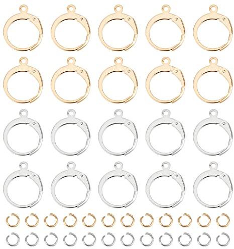 UNICRAFTALE 80Pcs 2 Colori Ganci per Orecchino A Leva 304 Ganci per Orecchino Francese in Acciaio Inossidabile Filo per Orecchino Rotondo con 100 Pezzi Anelli di Salto Aperti per Fare Orecchino