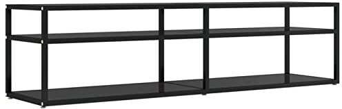 Homgoday TV-Schrank, schwarz, 160 x 40 x 40,5 cm, gehärtetes Glas, Entertainment-Center-Schrank, TV-Ständer, HiFi-Schrank, Stereo-Schrank, TV-Schrank, Wohnzimmermöbel, Zuhause, Innenbereich,
