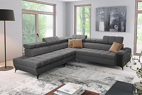 All4All Ecksofa mit Schlaffunktion Gonti IX 280x294 cm - Schlafsofa mit Bettkasten - Sofa in L-Form -Wohnlandschaft XXL Sofa - Eckcouch Groß - Seite Links - Dunkelgrau - Gewebe - Modern 26