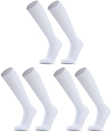 SKHAOVS 3 Paia Calzettoni Calcio Bianco per Bambini, Calze Calcio per Ragazzi Ragazze, Calzini Sportivi Alti Ginocchio Calzini da Basket Rugby Hockey, Calzini da Allenamento per 5-12 Anni (White)
