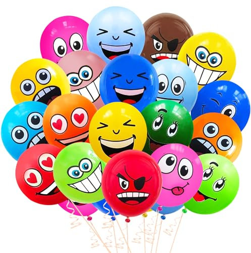 Kit Palloncini per Compleanno Emoticon Palloncino Elio 100 Pezzi Palloncini Festa Emoji Palloncini Biodegradabili Colorati con Smiley Palloncini 12 Pollici per Bambini Matrimonio Decorazione
