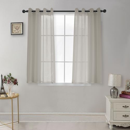 CUCRAF Transparente Gardinen mit Ösen - Wohnzimmer & Schlafzimmer, H160 x B140cm 2er Set Transluzente Vorhänge Hellgrau, Unifarbene Pflegeleichte und Knitterfreie Vorhänge in Leinenoptik