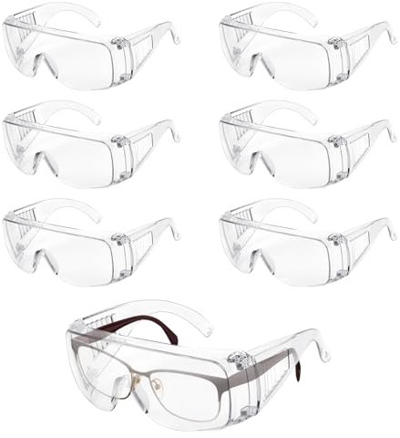 Kigniote Schutzbrille Arbeitsschutzbrille,6 Stück Sicherheitsbrille Transparent Schutzbrille für Brillenträger Labor Schutzbrille Chemie für Kinder Herren Damen (Transparent)
