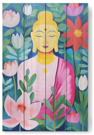 artboxONE Holzbild 60x40 cm Floral Floraler Buddha von Künstler Carina