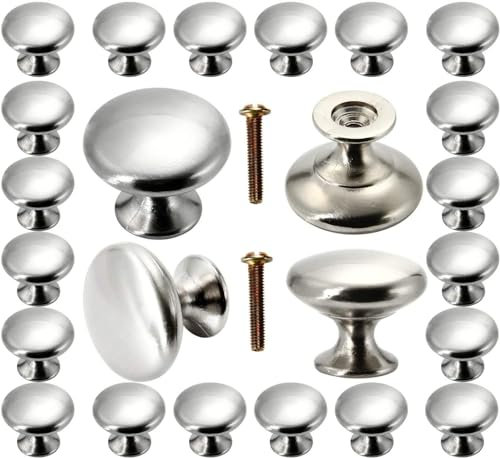 MSYU 30 Pack Kitchen Cabinet Knobs Brushed Nickel, 28mm Drawer Knobs, Round Silver Pull Handles for Dresser and Cabinet