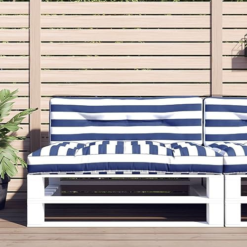 JUNZAI Kissen für Palettensofa 2 STK Palettenkissen, Palettenpolster, Paletten Polster, Palettenmöbel, Sitzauflagen Für Loungemöbel, Paletten Sitzkissen Blau & Weiß Gestreift Stoff