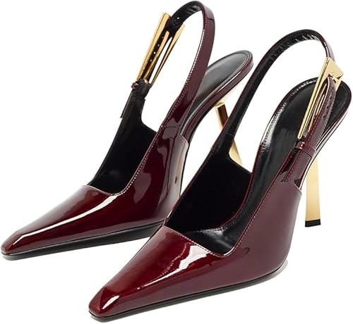 Vertundy Women's Stiletto Slingback Heels Closed Pointed Toe Party Dress Pumps, Wine Red, 6 UK