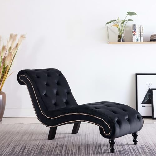 Vopese Chaiselounge mit Knopfpolsterung - Schwarz, Samt, 145 x 52 x 77 cm, 110 kg Tragfähigkeit Model248611