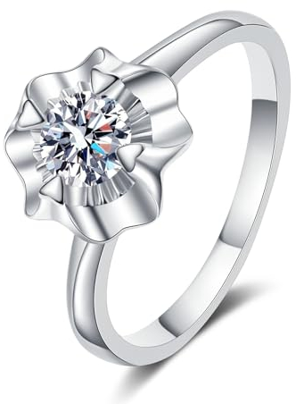 AMDXD 14K 585 Weißgold Diamantring, Klassiker Eheringe mit Labor Erstellt Diamant 0.5ct (Rundschliff, VVS1), Gold 585 Pärchen Ringe Damen Echt Goldschmuck, Gr.56 (17.8)