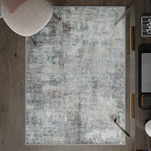 artyrugs Alfombra Lavable en Lavadora, 122x170cm, 75% Algodón, Pelo Corto, Base Antideslizante, No Desprende Pelusa, Alfombra para Salón, Dormitorio, Cocina, Oficina, Turquesa Oscura & Marrón