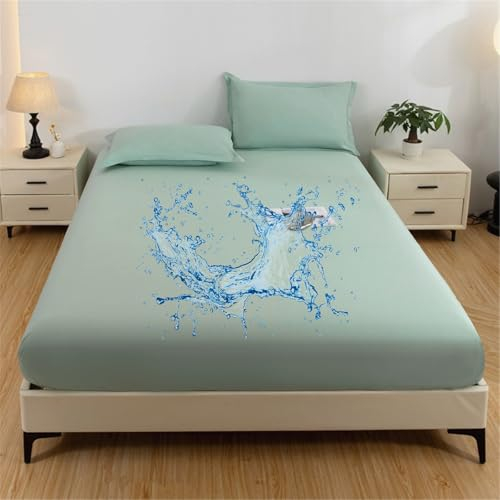 FANSU Spannbettlaken Mikrofaser Wasserdicht Spannbetttücher Elastisch Bettlaken Weiche Spannbetttücher Spannbetttuch Spannleintuch für Boxspringbett, 30cm Tiefe Tasche (Mintgrün,200x220cm)