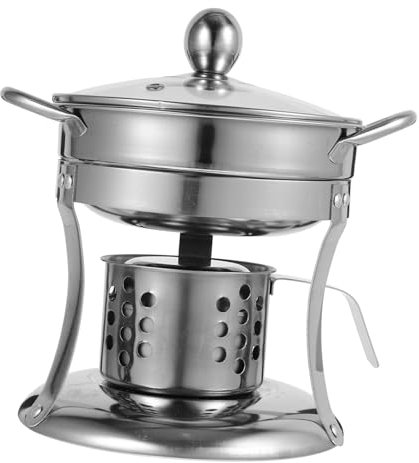 MUSISALY 1satz Edelstahl Hot Pot Kocher Mit Alkoholbrenner Tragbarer Campingkocher Für Outdoor-aktivitäten Hochtemperaturbeständig Für Familienessen Inkl Glasdeckel Und