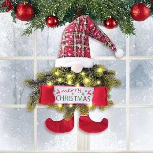 Weihnachtskranz Wichtel mit Lichtern 76cm – Beleuchteter Türkranz Weihnachten für die Haustür, Weihnachtstürkranz, Türdeko Weihnachten, Weihnachtskranz Tür – Christmas Wreath GNOME
