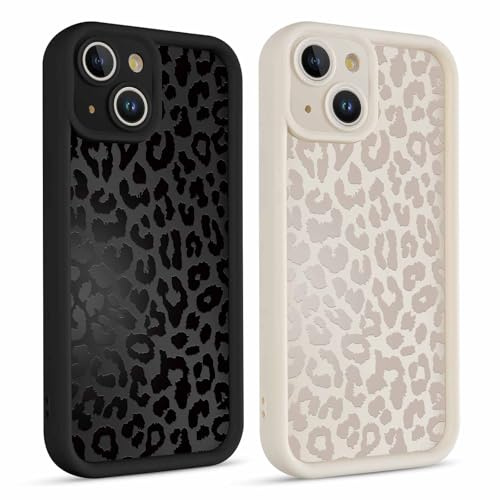 Yoedge 2 Pack Cute Phone Cases for iPhone 15 Case 6.1, Fashion Leopard Print Silicone Slim Soft TPU Phone Case for Women, Shockproof Cover Protective Funda para Girls, Rose for iPhone 15