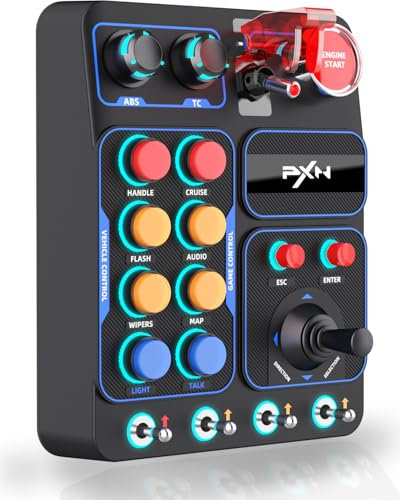 PXN CB1 Button Box - Panel Lateral para Volante, Controlador Auxiliar ETS2 - Solo PC | +19 Botones, RGB, USB | Panel de Botones para Juegos de Simulación de Camiones, Carreras, Vuelos y Agricultura