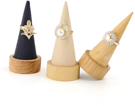 CONGARTENO Kegelförmiger Ringhalter, Schmuckdisplay für Geschäft | Ring Schmuckständer Holz, Kegelförmig, Dekorativ, Platzsparend für Zuhause und Schaufenster bei Jubiläum